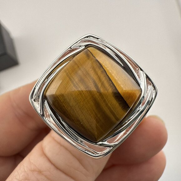QVC Tigers Eye Ring Sterling Silver Modernist Cabochon Pyramid 925 Size 9 - Picture 15 of 15
